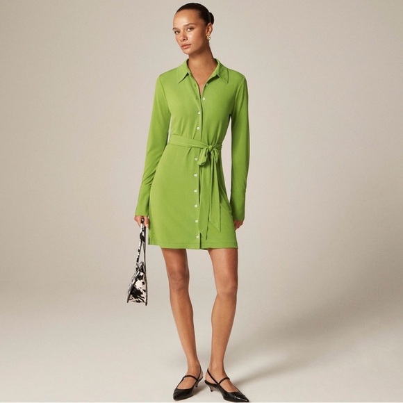 J. Crew Dresses & Skirts - NWT J. Crew Mini Shirt-dress Matte Jersey Long Sleeve August Peridot Green
